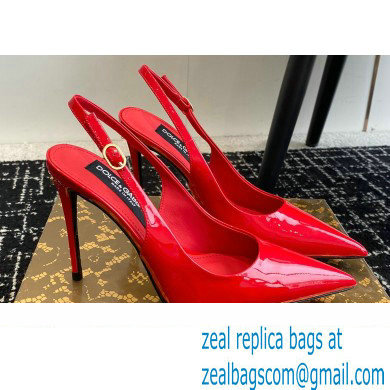 Dolce & Gabbana Heel 10cm Patent Leather Slingbacks Red 2024